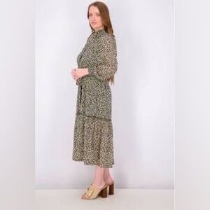 Miss Selfridge Tiered Ditzy Floral Long sleeved Midi Dress Black Multi Size Med